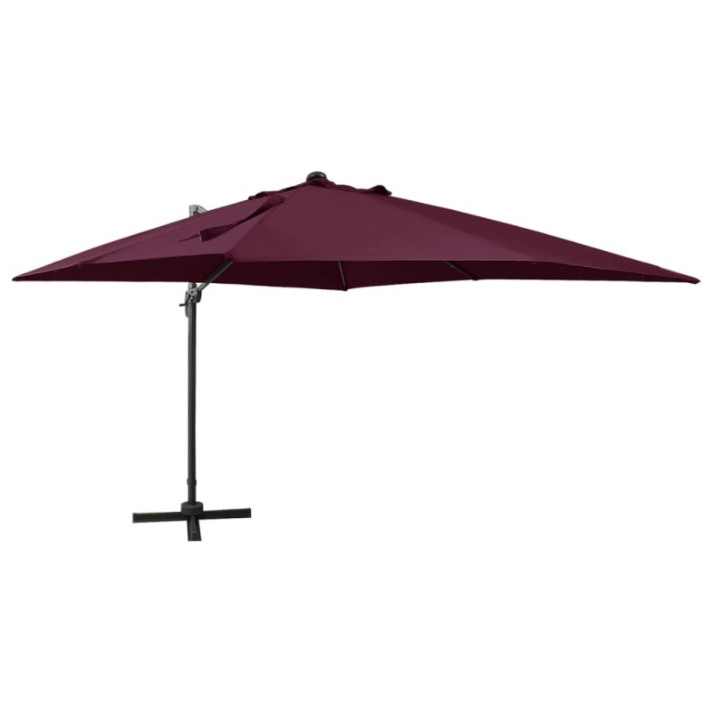 vidaXL Sombrilla voladiza con poste y luces LED burdeos 300 cm vidaXL Sombrilla voladiza con poste y luces LED burdeos 300 cm