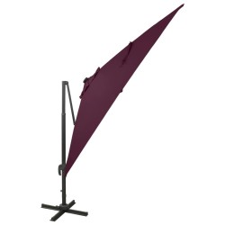 vidaXL Sombrilla voladiza con poste y luces LED burdeos 300 cm