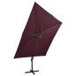 vidaXL Sombrilla voladiza con poste y luces LED burdeos 300 cm vidaXL Sombrilla voladiza con poste y luces LED burdeos 300 cm