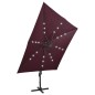 vidaXL Sombrilla voladiza con poste y luces LED burdeos 300 cm vidaXL Sombrilla voladiza con poste y luces LED burdeos 300 cm