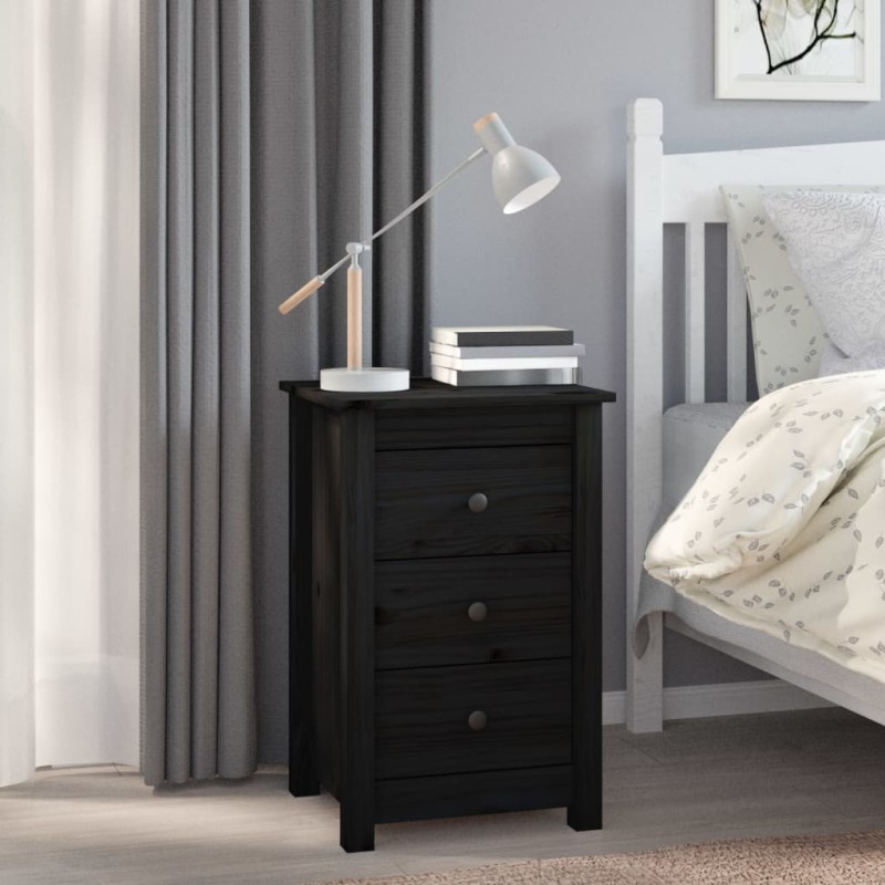 vidaXL Mesita de noche madera maciza de pino negro 40x35x61,5 cm vidaXL Mesita de noche madera maciza de pino negro 40x35x61,5 cm