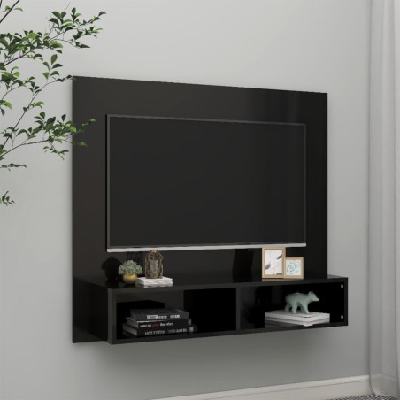 vidaXL Mueble TV de pared contrachapado negro brillante 102x23,5x90 cm