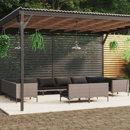 vidaXL Sofás de jardín 12 pzas cojines ratán sintético gris oscuro