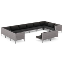 vidaXL Sofás de jardín 12 pzas cojines ratán sintético gris oscuro