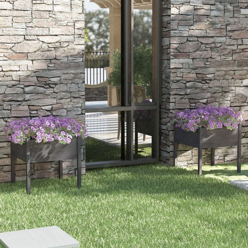 vidaXL Jardineras 2 uds madera maciza de pino gris 70x70x70 cm vidaXL Jardineras 2 uds madera maciza de pino gris 70x70x70 cm