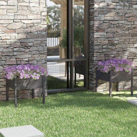 vidaXL Jardineras 2 uds madera maciza de pino gris 70x70x70 cm