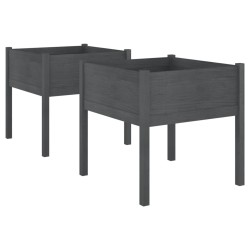 vidaXL Jardineras 2 uds madera maciza de pino gris 70x70x70 cm