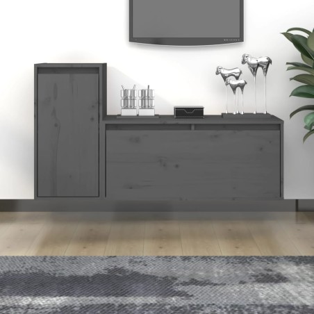 vidaXL Muebles para TV 2 piezas madera maciza de pino gris