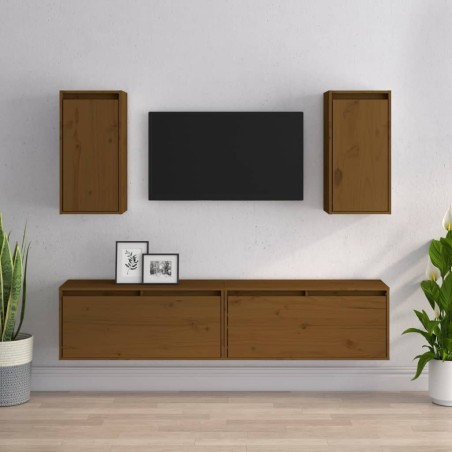 vidaXL Muebles para TV 4 piezas madera maciza de pino marrón miel