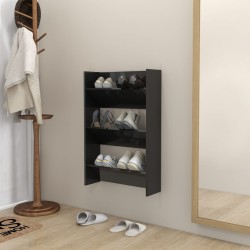vidaXL Zapatero de pared madera contrachapada negro brillo 60x18x90 cm