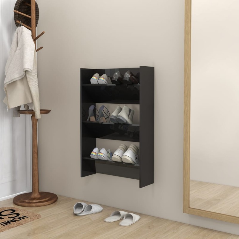 vidaXL Zapatero de pared madera contrachapada negro brillo 60x18x90 cm vidaXL Zapatero de pared madera contrachapada negro brillo 60x18x90 cm
