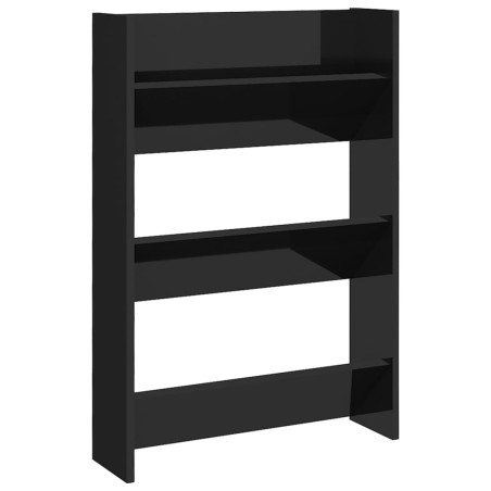 vidaXL Zapatero de pared madera contrachapada negro brillo 60x18x90 cm
