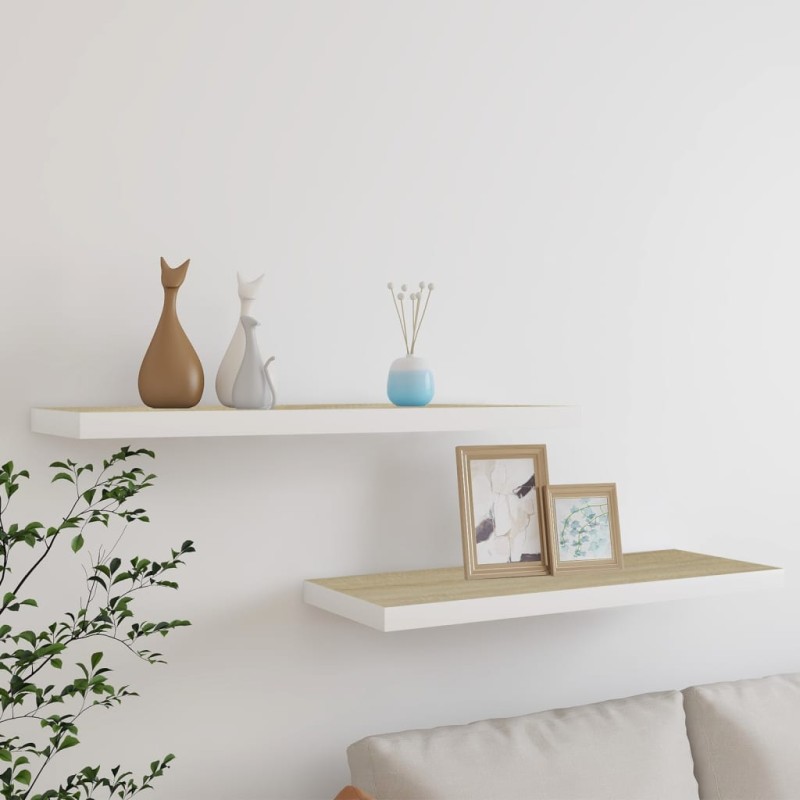 vidaXL Estante flotante de pared MDF roble y blanco 80x23,5x3,8 cm vidaXL Estante flotante de pared MDF roble y blanco 80x23,5x3,8 cm