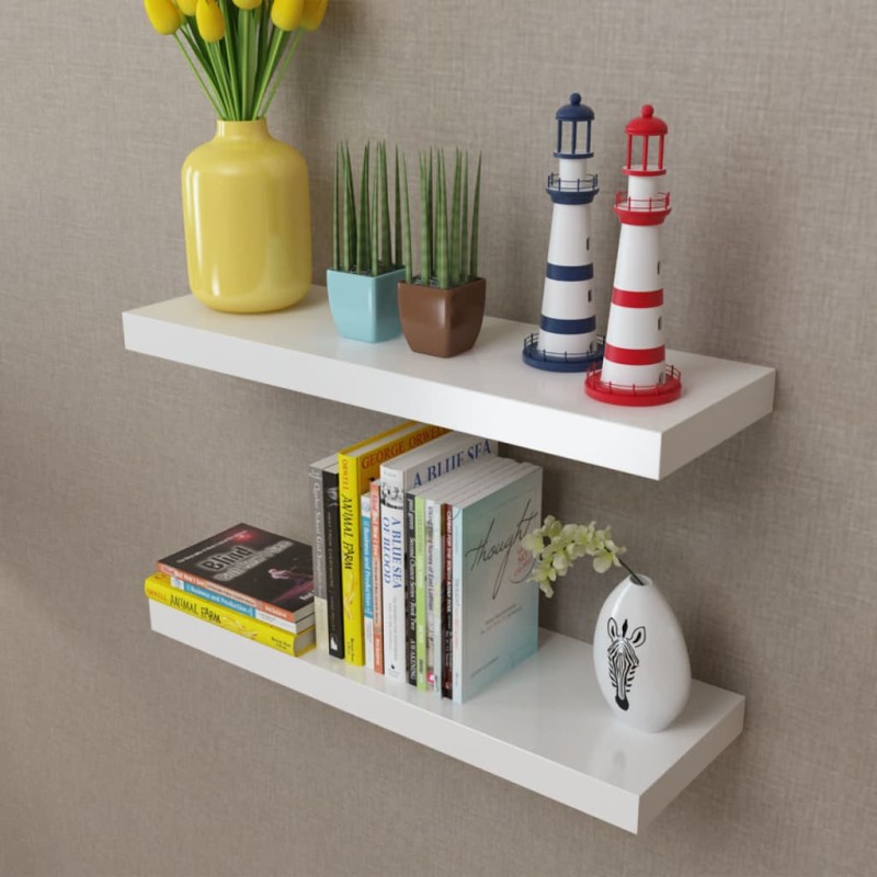 vidaXL Estantes flotantes de pared 2 uds MDF blanco para libros/DVD vidaXL Estantes flotantes de pared 2 uds MDF blanco para libros/DVD