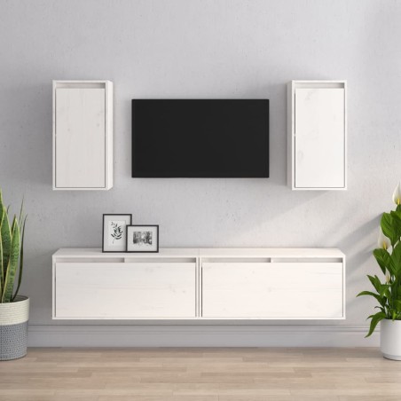 vidaXL Muebles para TV 4 piezas madera maciza de pino blanco
