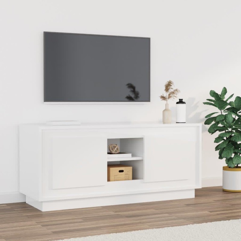 vidaXL Mueble de TV madera contrachapada blanco brillo 102x35x45 cm