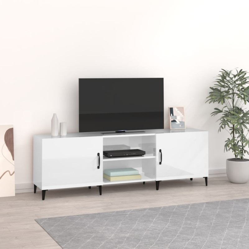 vidaXL Mueble de TV madera de ingeniería blanco brillante 150x30x50 cm vidaXL Mueble de TV madera de ingeniería blanco brillante 150x30x50 cm