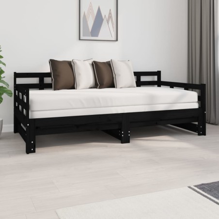 vidaXL Sofá cama extraíble madera maciza de pino negro 2x(90x190) cm