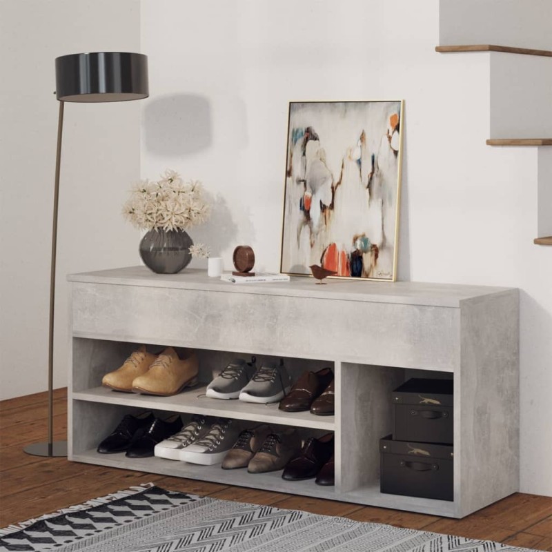 vidaXL Banco zapatero madera de ingeniería gris hormigón 105x30x45 cm