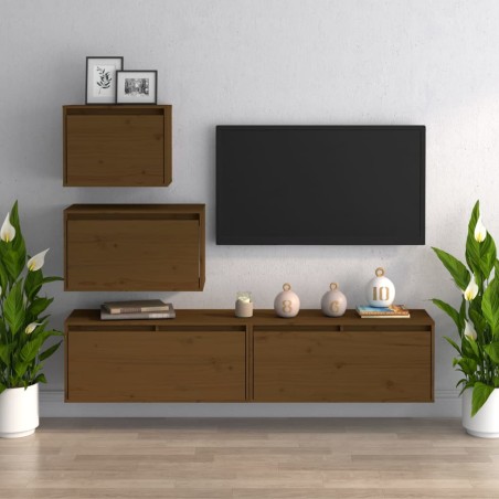 vidaXL Muebles para TV 4 piezas madera maciza de pino marrón miel