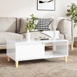 vidaXL Mesa de centro madera contrachapada blanco brillo 90x50x36,5 cm