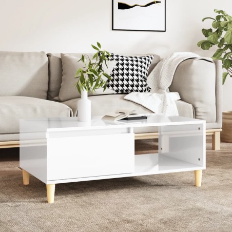 vidaXL Mesa de centro madera contrachapada blanco brillo 90x50x36,5 cm