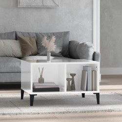 vidaXL Mesa de centro madera contrachapada blanco brillo 60x50x36,5 cm