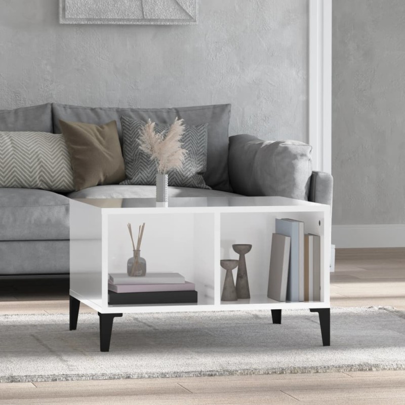 vidaXL Mesa de centro madera contrachapada blanco brillo 60x50x36,5 cm vidaXL Mesa de centro madera contrachapada blanco brillo 60x50x36,5 cm