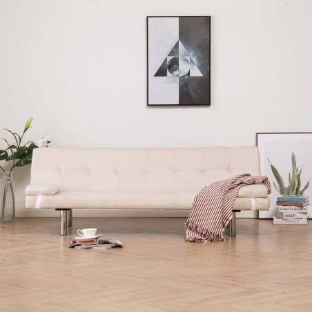 vidaXL Sofá cama con dos almohadas de poliéster color crema