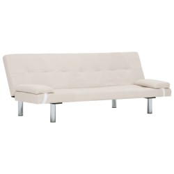 vidaXL Sofá cama con dos almohadas de poliéster color crema