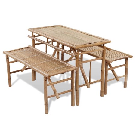vidaXL Mesa de jardín plegable con 2 bancos 100 cm de bambú
