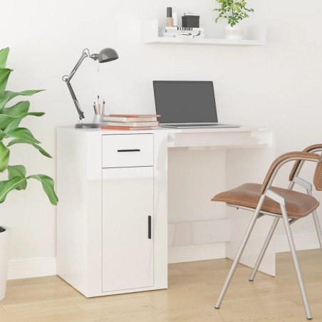 vidaXL Escritorio madera contrachapada blanco brillante 100x49x75 cm