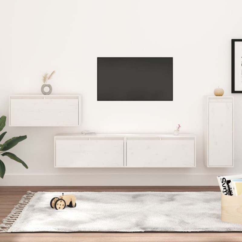 vidaXL Muebles para TV 4 piezas madera maciza de pino blanco vidaXL Muebles para TV 4 piezas madera maciza de pino blanco