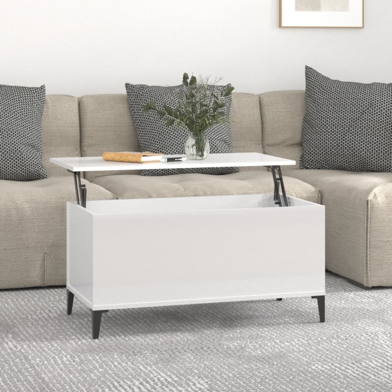 vidaXL Mesa de centro madera contrachapada blanco brillo 90x44,5x45 cm vidaXL Mesa de centro madera contrachapada blanco brillo 90x44,5x45 cm