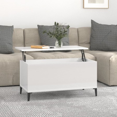 vidaXL Mesa de centro madera contrachapada blanco brillo 90x44,5x45 cm