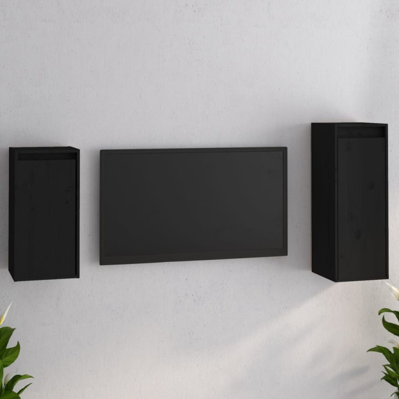 vidaXL Muebles para TV 2 piezas madera maciza de pino negro vidaXL Muebles para TV 2 piezas madera maciza de pino negro