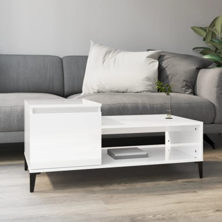 vidaXL Mesa de centro madera contrachapada blanco brillo 100x50x45 cm