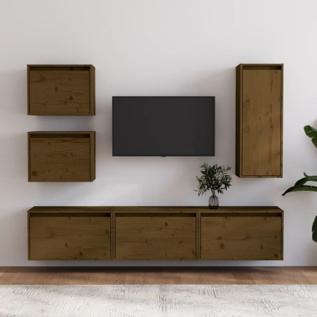 vidaXL Muebles para TV 6 piezas madera maciza de pino marrón miel