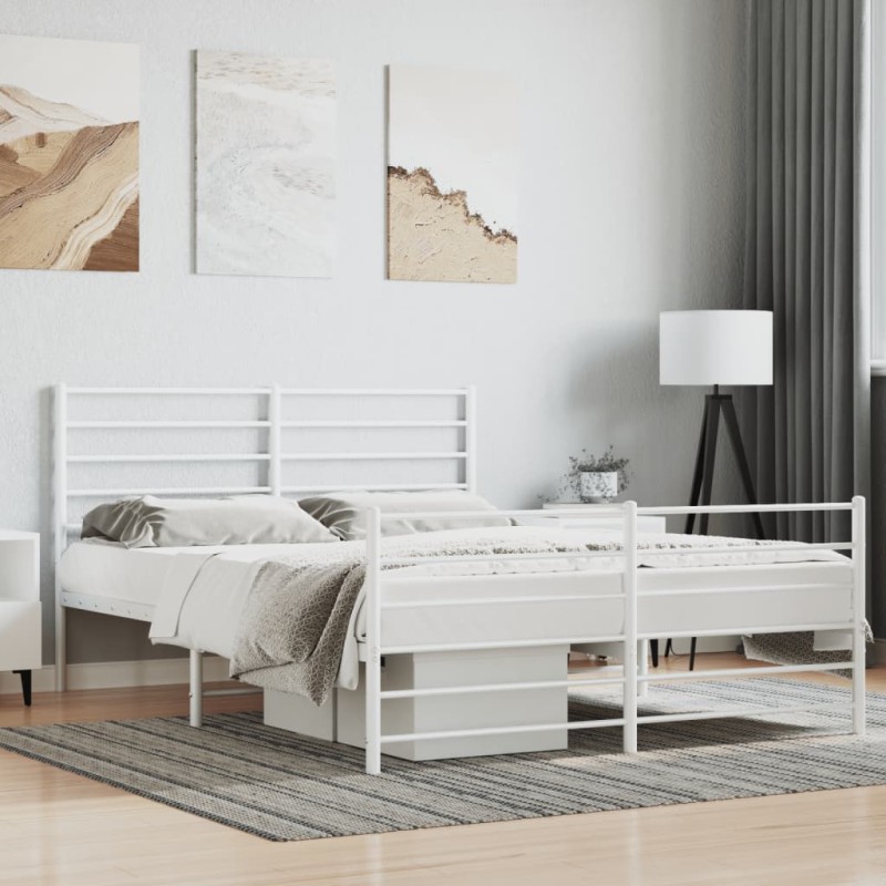 vidaXL Estructura cama metal con cabecero y estribo blanco 120x200 cm vidaXL Estructura cama metal con cabecero y estribo blanco 120x200 cm