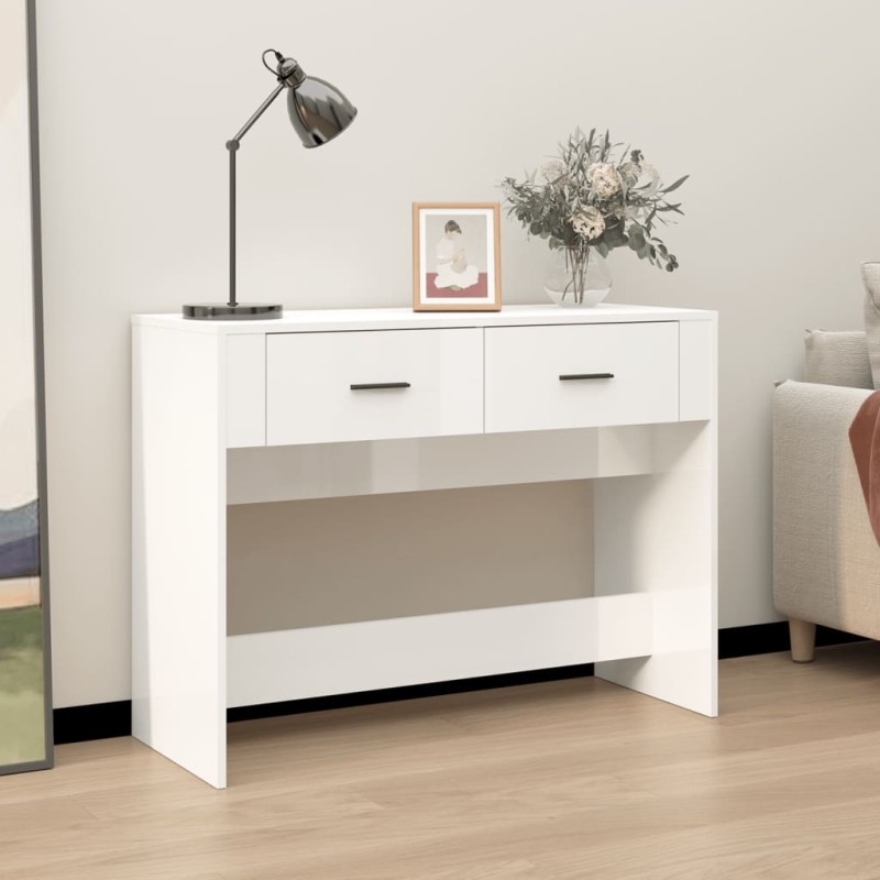 vidaXL Mesa consola madera contrachapada blanco brillante 100x39x75 cm vidaXL Mesa consola madera contrachapada blanco brillante 100x39x75 cm