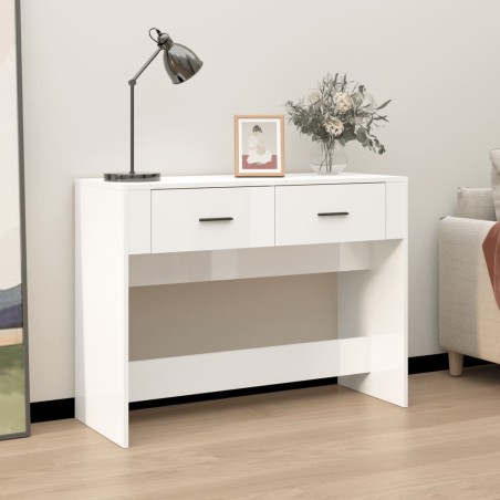 vidaXL Mesa consola madera contrachapada blanco brillante 100x39x75 cm