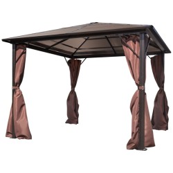vidaXL Cenador con cortina marrón aluminio 300 x 300 cm
