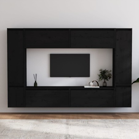 vidaXL Muebles para TV 8 piezas madera maciza de pino negro