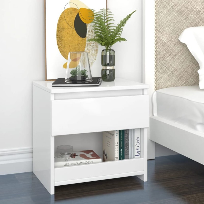 vidaXL Mesita de noche madera contrachapada blanco brillo 40x30x39 cm vidaXL Mesita de noche madera contrachapada blanco brillo 40x30x39 cm