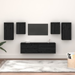 vidaXL Muebles para TV 6 piezas madera maciza de pino negro