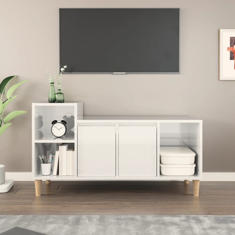 vidaXL Mueble de TV madera contrachapada blanco brillo 100x35x55 cm