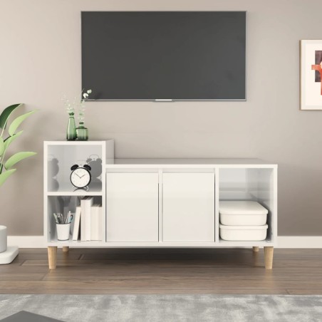 vidaXL Mueble de TV madera contrachapada blanco brillo 100x35x55 cm