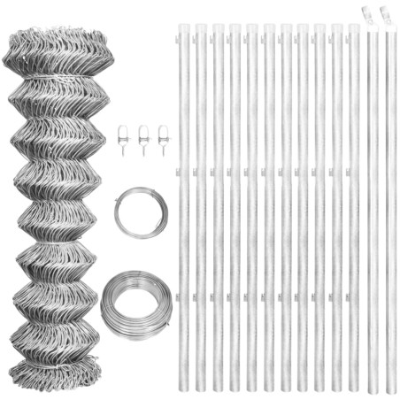 vidaXL Valla tela metálica y postes acero galvanizado plateada 25x1 m 