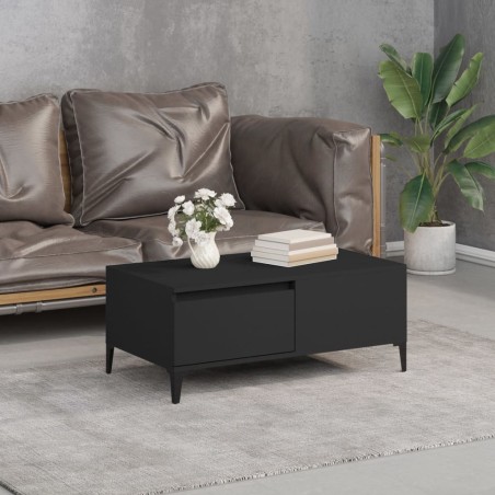vidaXL Mesa de centro madera contrachapada negro 90x50x36,5 cm