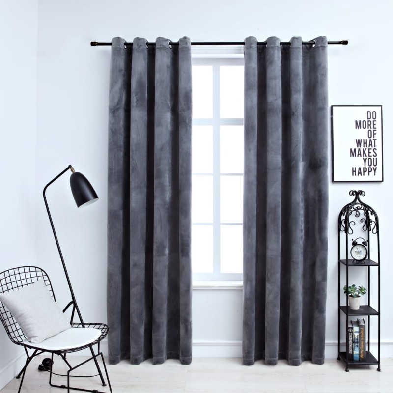 vidaXL Cortinas opacas anillas 2 uds terciopelo antracita 140x245 cm vidaXL Cortinas opacas anillas 2 uds terciopelo antracita 140x245 cm